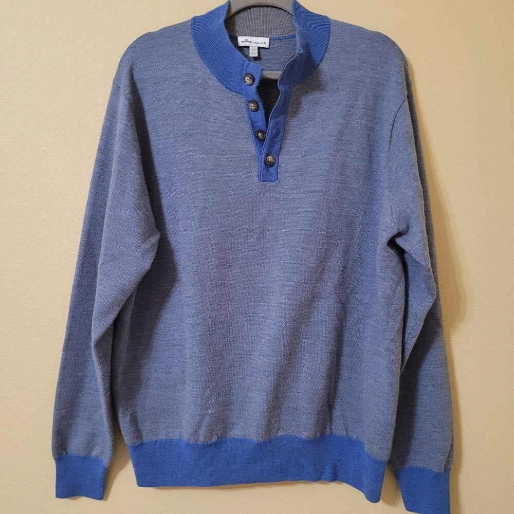 Peter Millar XL Blue Italian Merino Wool Mens Sweater Preppy Office Career‎